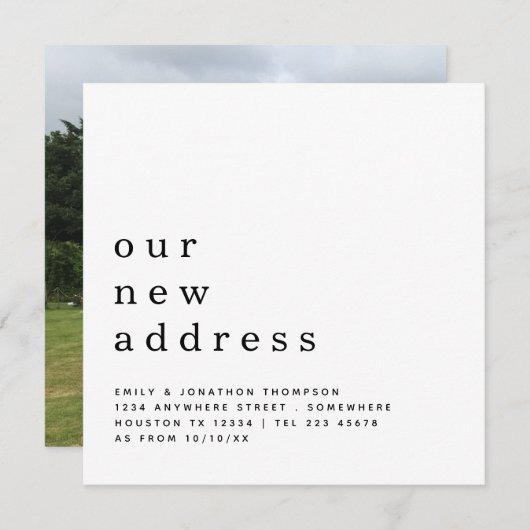 コンテンポラリー文字写真の移動の新しいアドレス詳細 案内状 (正面/裏面)