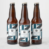 コンテンポラリー炭とティール(緑がかった色)ストライプの ビールラベル (ボトル)