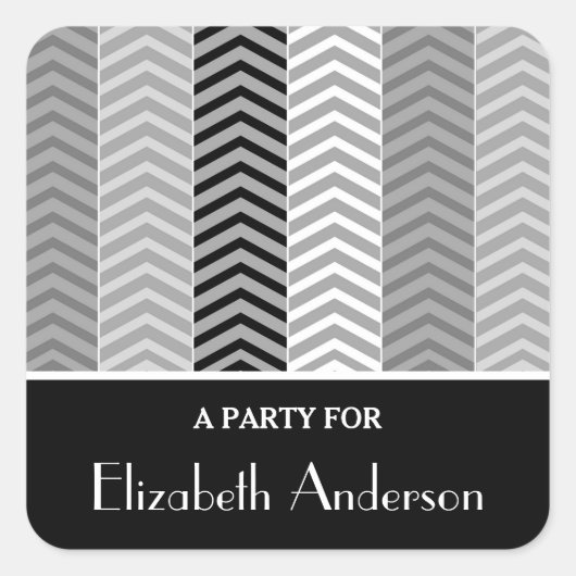 コンテンポラリー白黒の山ストライプ形と名前 スクエアシール (正面)
