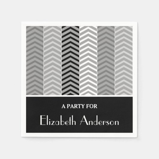 コンテンポラリー白黒の山ストライプ形と名前 スタンダードカクテルナプキン (正面)