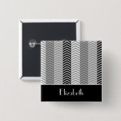 コンテンポラリー白黒の山ストライプ形と名前 缶バッジ (正面&裏面)