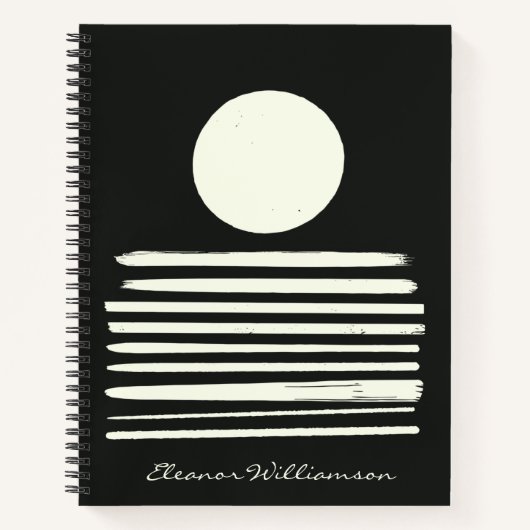 コンテンポラリー白黒抽象芸術パーソナライズされた ノートブック (正面)