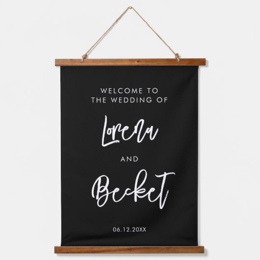 コンテンポラリー結婚モダンブラックのカスタム歓迎 吊り下げ型タペストリー (正面)
