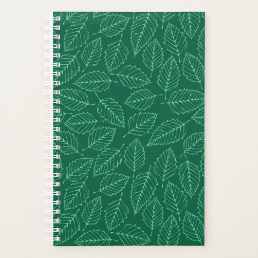 コンテンポラリー緑の樺の木葉のパターン プランナー手帳 (正面)