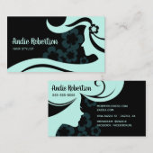 コンテンポラリー美容師ティール(緑がかった色)とブラック 名刺 (正面/裏面)