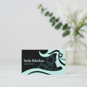 コンテンポラリー美容師ティール(緑がかった色)とブラック 名刺 (スタンド正面)