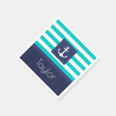 コンテンポラリー航海のストライプのデザインパーソナライズされた スタンダードカクテルナプキン (角)