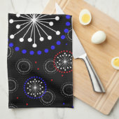 コンテンポラリー赤白青花火 キッチンタオル (四つ折り)