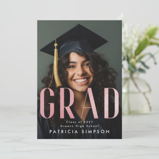 コンテンポラリー赤面はっきりしたピンクゴールドフォイルGRAD写真 案内状 (スタンド正面)