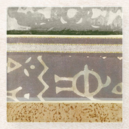 コンテンポラリー部族パタ絵画ーン ガラスコースター (正面)