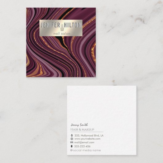 コンテンポラリー酸灰泥炭金ゴールドネイルサロン スクエア名刺 (正面/裏面)