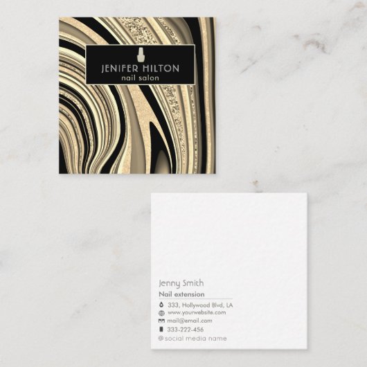 コンテンポラリー金ゴールド酸水素ネイルサロン スクエア名刺 (正面/裏面)