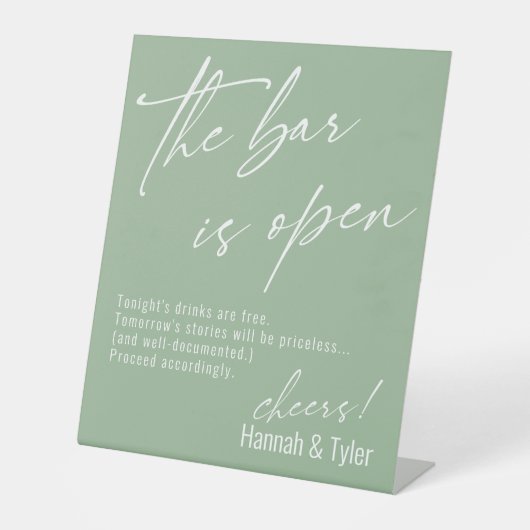 コンテンポラリー・スクリプト・セージグリーン The Bar is Open 台座サイン (正面)