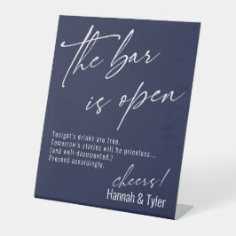 コンテンポラリー・スクリプト ネイビーブルー The Bar is Open 台座サイン