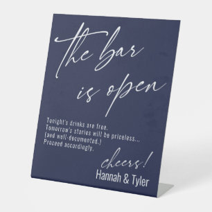 コンテンポラリー・スクリプト ネイビーブルー The Bar is Open 台座サイン