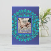 コンテンポラリー ブルー & アクアグリーン ペコック フェザー 招待状 (スタンド正面)