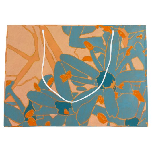 コンテンポラリー リーフ デザイン ピーチ ラージペーパーバッグ (正面)