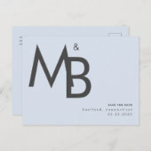 コンテンポラリーMonogram Dusty Blue日付の保存 ポストカード (正面/裏面)