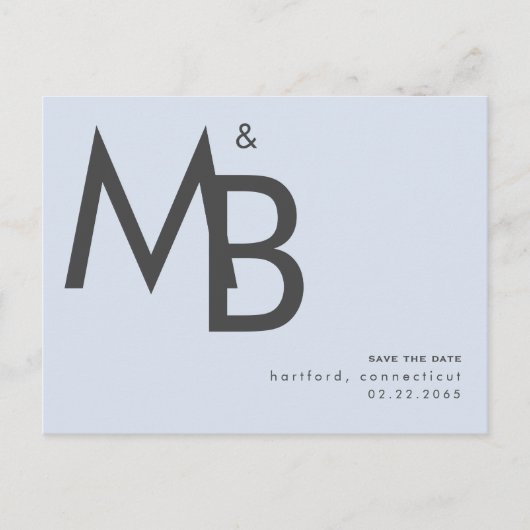 コンテンポラリーMonogram Dusty Blue日付の保存 ポストカード (正面)