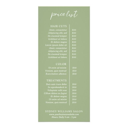 コンテンポラリーSage Green価格モダンリスト ラックカード (正面)