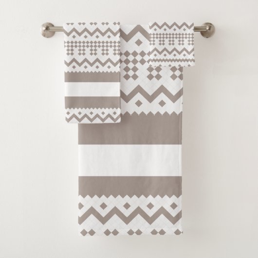コンテンポラリーTaupeおよびWhite Geometric バスタオルセット (インサイチュ)