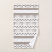 コンテンポラリーTaupeおよびWhite Geometric バスタオルセット (ハンドタオル)