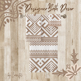 コンテンポラリーTaupe、Linen、Brown パターン（の模様が）ある バスタオルセット