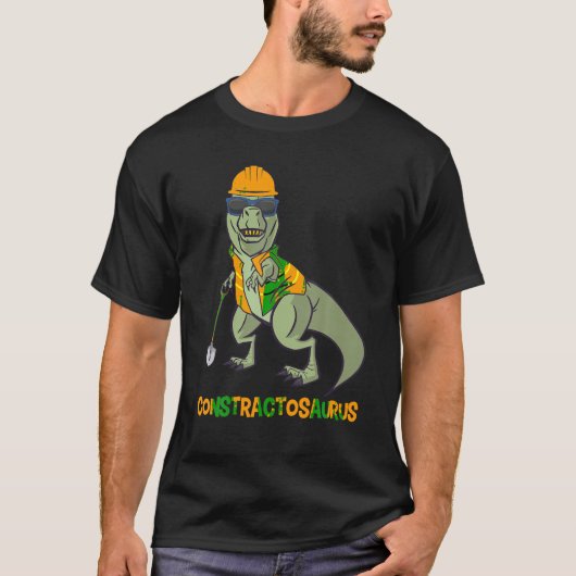 コントラクトサウルスおもしろい建築労働恐竜 Tシャツ (正面)