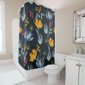 コントラストフローラブラシ：黒シームレス シャワーカーテン (インサイチュ)