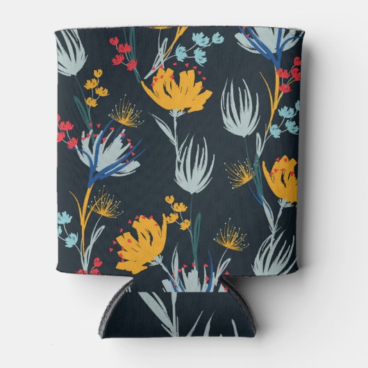 コントラストフローラブラシ：黒シームレス 缶クーラー (正面)