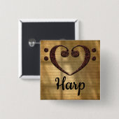 コントラバスのクレフ、音符記号のハートのハープ 缶バッジ (正面&裏面)