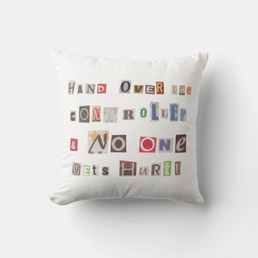 コントローラおもしろいーの身代金ノートコラージュを引き渡す クッション (正面)