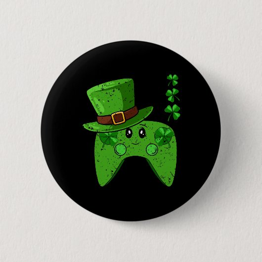 コントローラシャムロックSt patricks dayゲーミングゲーマー 缶バッジ (正面)