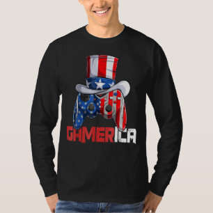 コントローラーおじさんサムのビデオゲームGamerica米国国旗4 Tシャツ