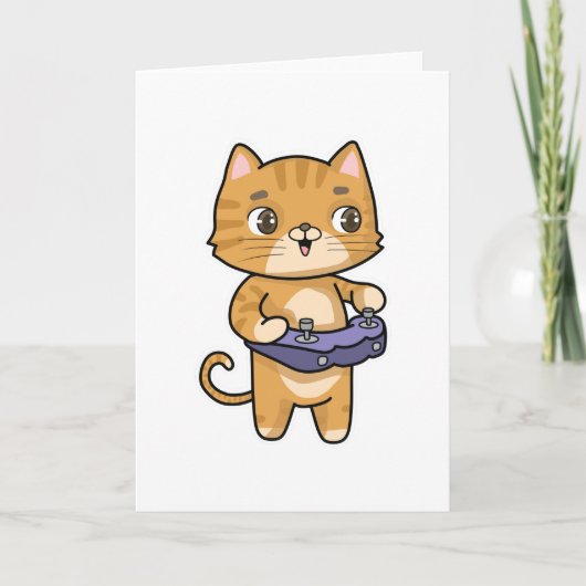 コントローラーで遊ぶ猫 カード (正面)