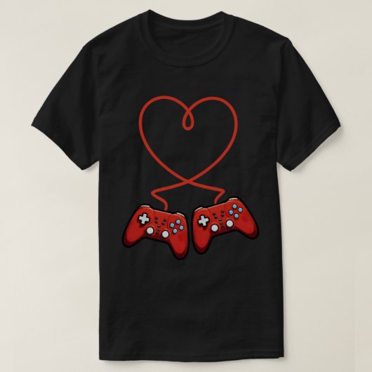 コントローラーとハートのバレンタインデー Tシャツ (デザイン正面)