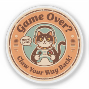 コントローラーとヘッドホンを装着したキュートな猫ゲーマー シール