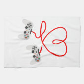 コントローラー付きビデオゲーマーバレンタインデーTシャツ キッチンタオル (横)