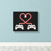 コントローラー付きビデオゲーマーバレンタインハート キャンバスプリント (インサイチュ (ウッドフロア))