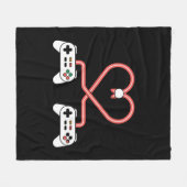 コントローラー付きビデオゲーマーバレンタインハート フリースブランケット (正面(横))