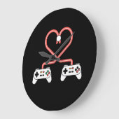 コントローラー付きビデオゲーマーバレンタインハート ラージ壁時計 (傾斜)