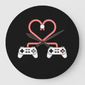 コントローラー付きビデオゲーマーバレンタインハート ラージ壁時計 (正面)