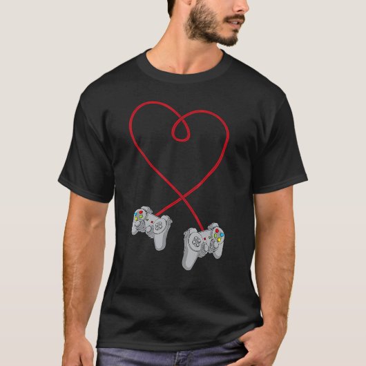 コントローラー付きビデオゲーマーValentinesデイハート Tシャツ (正面)