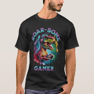 コントローラー付き轟音のゲーマー恐竜 Tシャツ