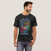 コントローラー付き轟音のゲーマー恐竜 Tシャツ (正面フル)