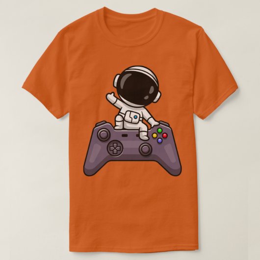 コントローラー漫画に手を振るかわいい宇宙飛行士 Tシャツ (デザイン正面)