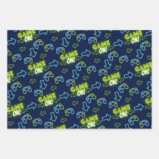 コントローラー・ゲーマーのネオングリーングローダークブルーゲーム ラッピングペーパーシート (正面2)