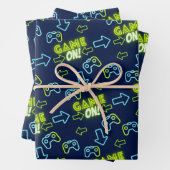 コントローラー・ゲーマーのネオングリーングローダークブルーゲーム ラッピングペーパーシート (インサイチュ)