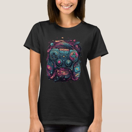 コントローラー ゲーム レイブ ゲーマー ネิร์ド 抽象的 PCゲーム Tシャツ (正面)