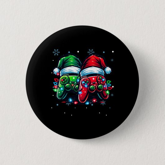 コントローラーSanta Hat Christmas Gaming X-mas Gamer 缶バッジ (正面)